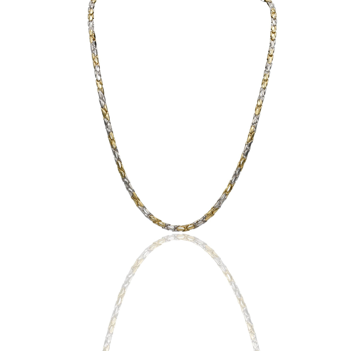 Collana Oro Giallo, Oro Bianco Oro 18 carati Catena Tubolare Maglie Ovali Solo Oro cm.60