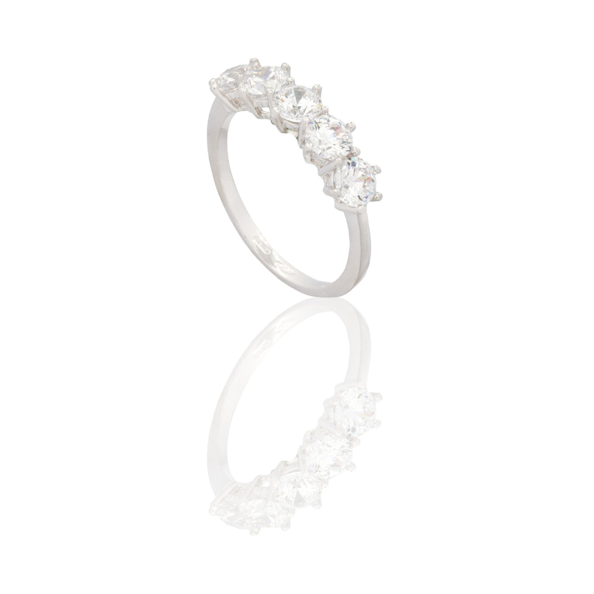 Anello Oro Bianco Oro 18 carati Veretta 5 Pietre Zirconi Bianchi