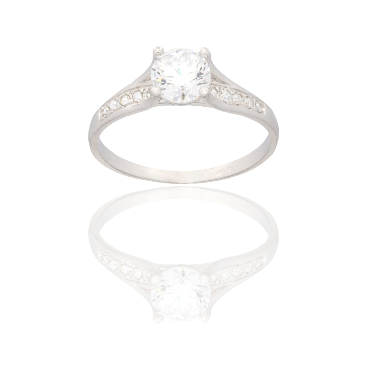 Anello Oro Bianco Oro 18 carati Pietra Centrale Pave' Su Gambo Zirconi Bianchi