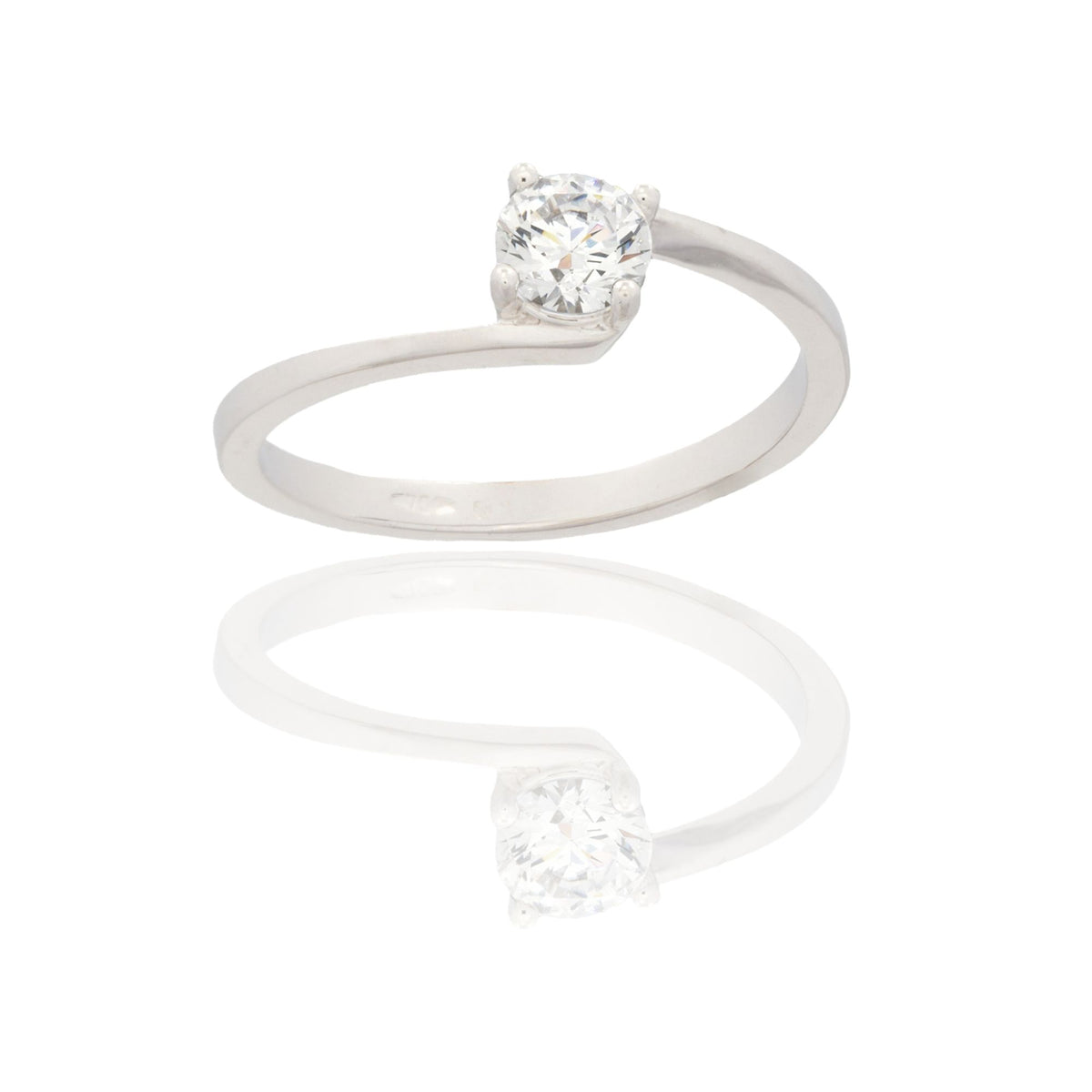 Anello Oro Bianco Oro 18 carati 4 Griffe Gambo Intrecciato Zircone Bianco