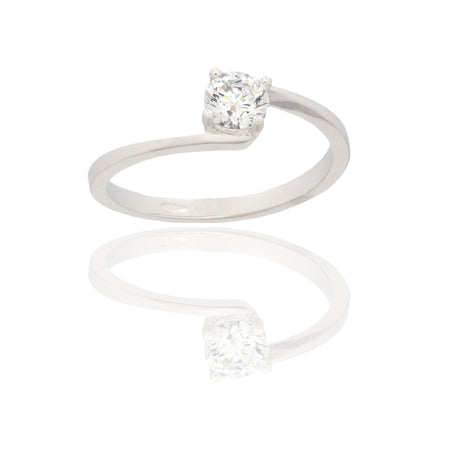 Anello Oro Bianco Oro 18 carati 4 Griffe Gambo Intrecciato Zircone Bianco
