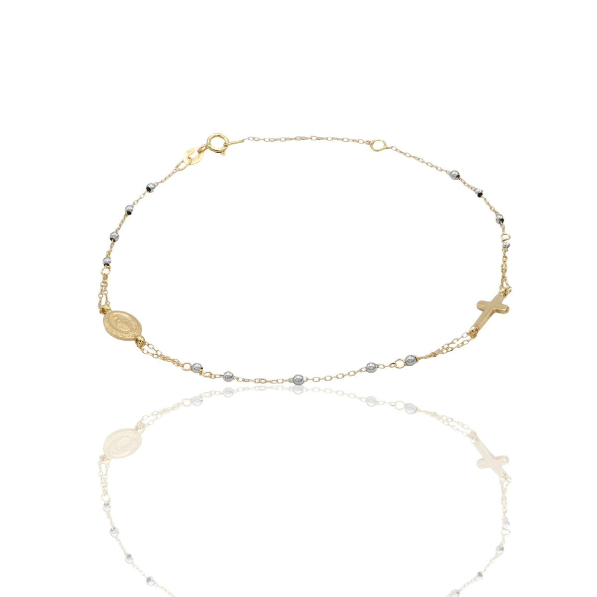 Bracciale Oro Giallo, Oro Bianco Oro 18 carati Rosario Modello lineare Solo Oro Sfera mm. 2