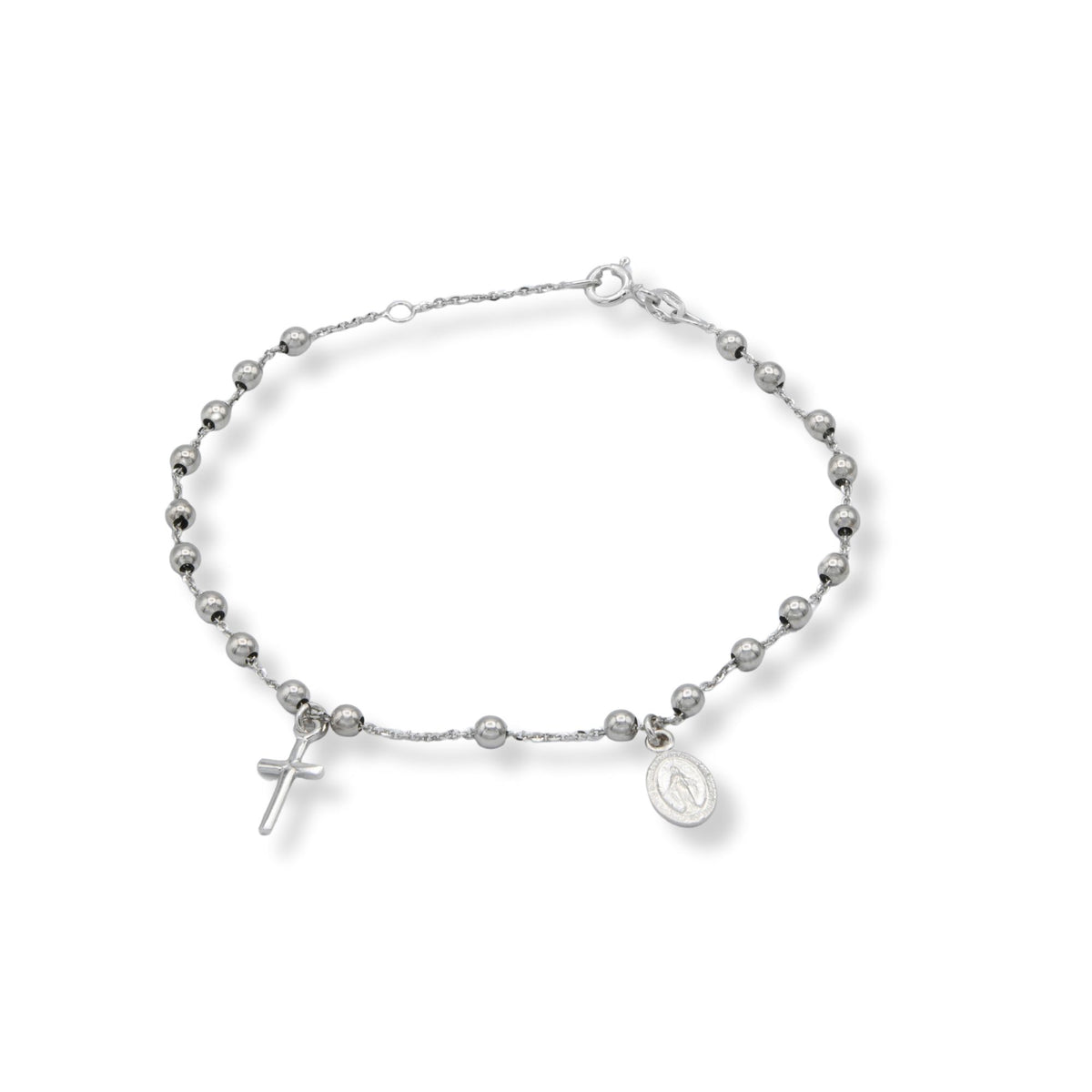 Bracciale Oro Bianco Oro 18 carati Rosario Modello Pendente Solo Oro Sfera mm. 3