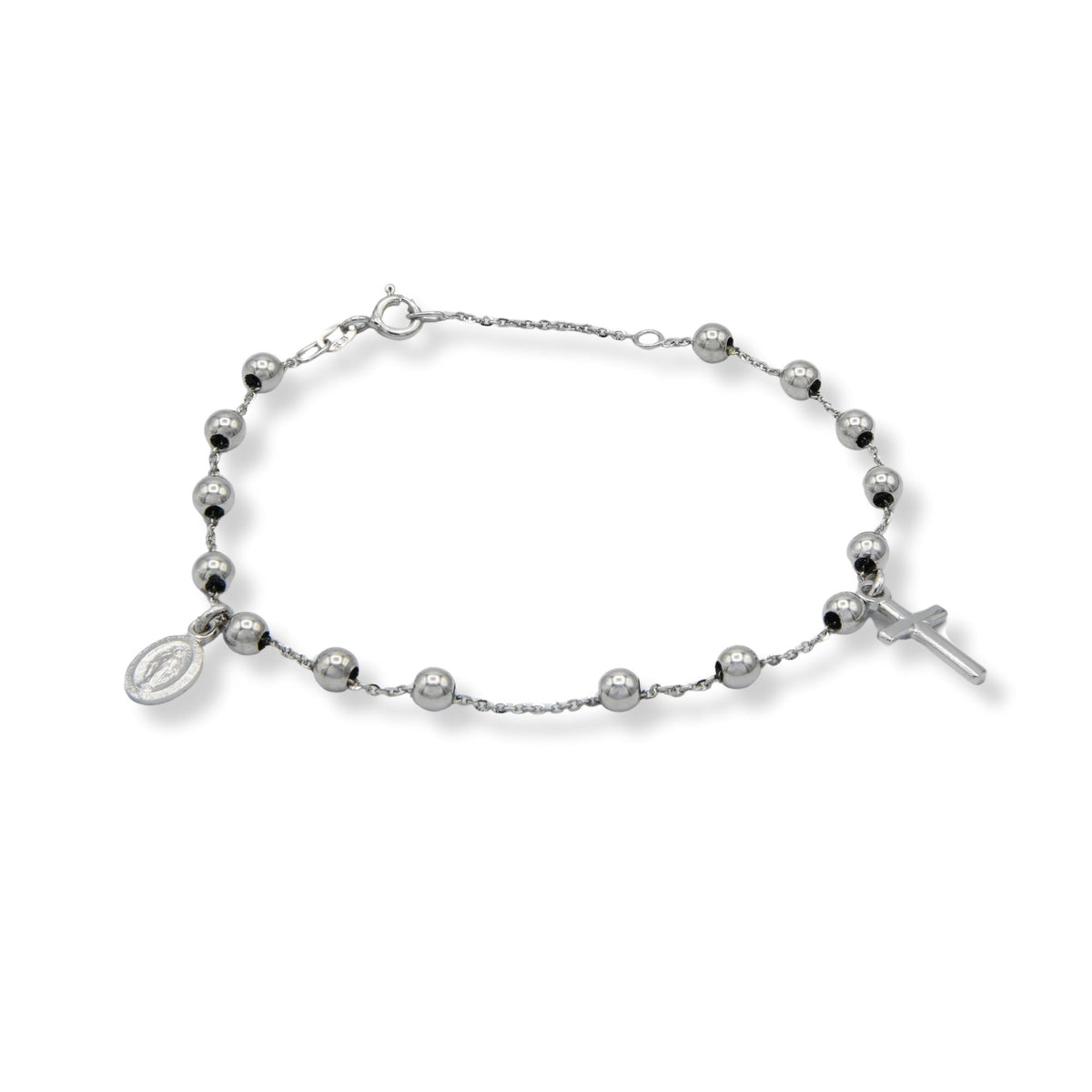 Bracciale Oro Bianco Oro 18 carati Rosario Modello Pendente Solo Oro Sfera mm. 4