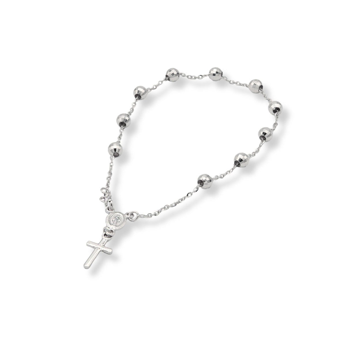 Bracciale Oro Bianco Oro 18 carati Rosario Croce Pendente Solo Oro Sfera mm. 5