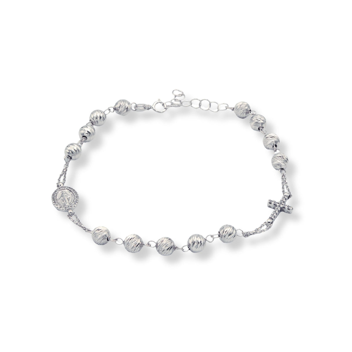 Bracciale Oro Bianco Oro 18 carati Rosario Con Sfere Slash  modello lineare Zirconi Bianchi Sfera mm. 5