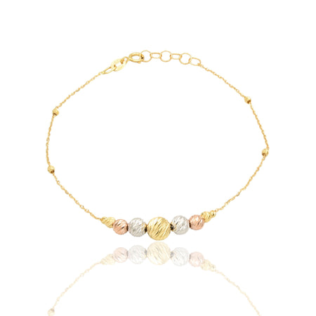 Bracciale Oro Giallo, Oro Bianco, Oro Rosa Oro 18 carati Sfere Slash Diamantate A Scalare Solo Oro cm. 17,5+1,5
