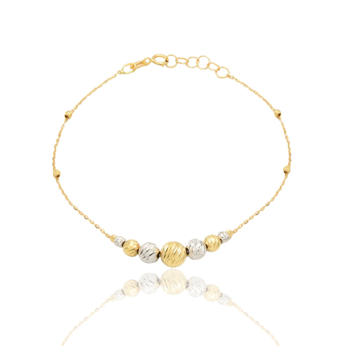 Bracciale Oro Giallo, Oro Bianco Oro 18 carati Sfere Slash Diamantate A Scalare Solo Oro cm. 17,5+1,5