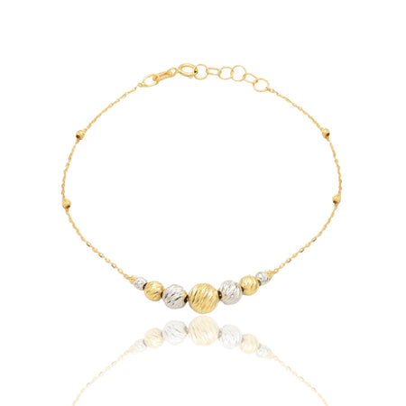 Bracciale Oro Giallo, Oro Bianco Oro 18 carati Sfere Slash Diamantate A Scalare Solo Oro cm. 17,5+1,5