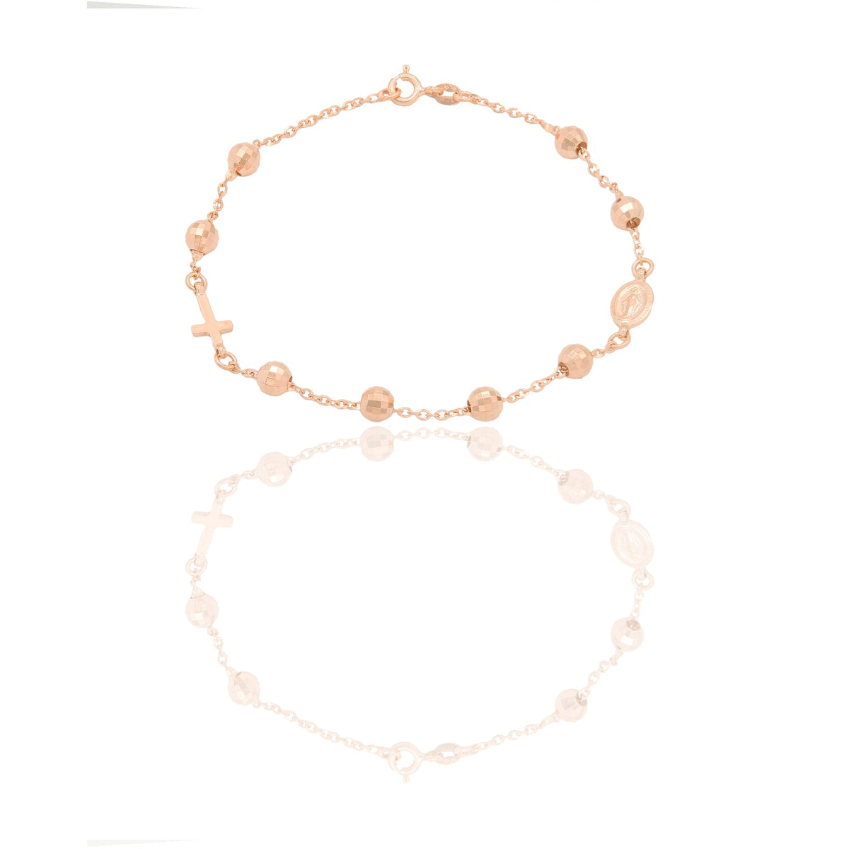 Bracciali Oro Rosa Oro 18 carati Rosario sfere diamantate Solo oro 19cm sfera 6mm