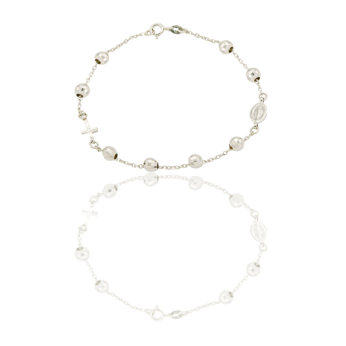 Bracciali Oro Bianco Oro 18 carati Rosario sfere diamantate Solo oro 19cm sfera 6mm