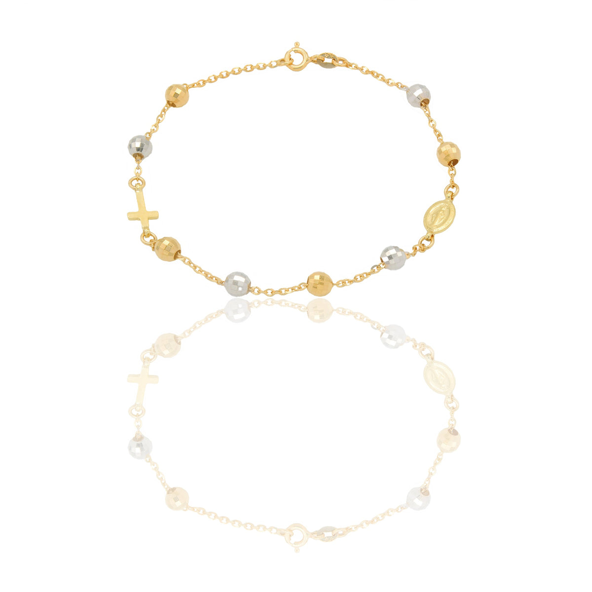Bracciali Oro Giallo Oro Bianco Oro 18 carati Rosario sfere diamantate Solo oro 19cm sfera 6mm