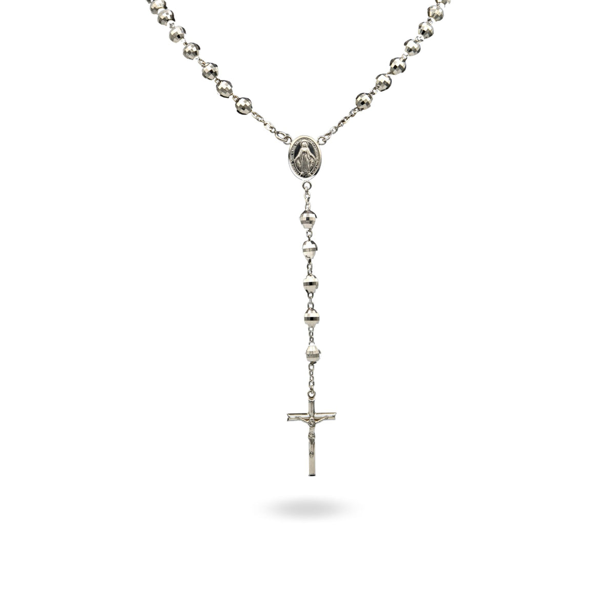 Collana Oro Bianco Oro 18 carati Rosario Pendente  Solo Oro Sfera mm. 8 cm.70