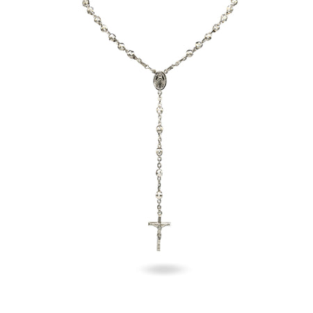 Collana Oro Bianco Oro 18 carati Rosario Pendente  Solo Oro Sfera mm. 6 cm.60