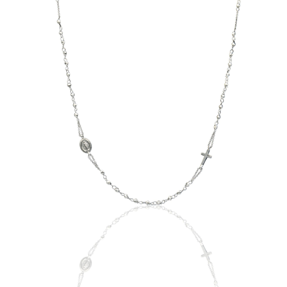 Collana Oro Bianco Oro 18 carati Rosario Girocollo   Solo Oro Sfera mm. 2,5 cm.50