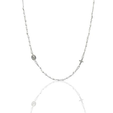 Collana Oro Bianco Oro 18 carati Rosario Girocollo   Solo Oro Sfera mm. 2,5 cm.50