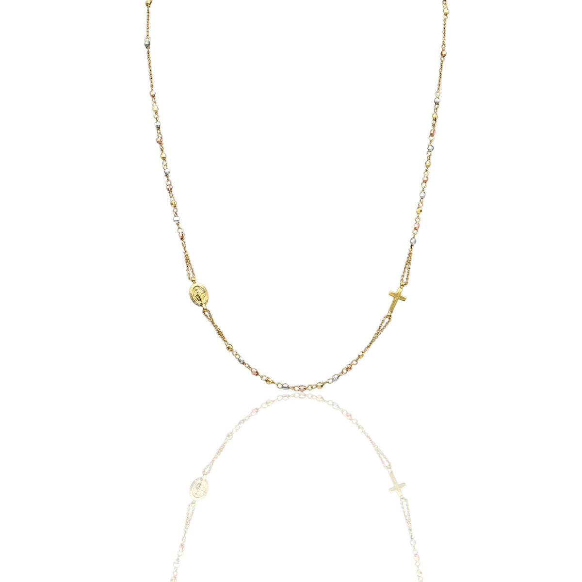 Collana Oro Giallo, Oro Bianco, Oro Rosa Oro 18 carati Rosario Girocollo   Solo Oro Sfera mm. 2,5 cm.50