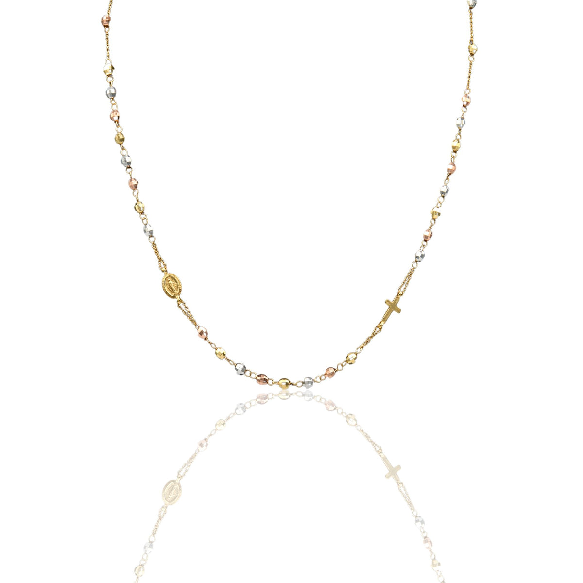 Collana Oro Giallo, Oro Bianco, Oro Rosa Oro 18 carati Rosario Girocollo   Solo Oro Sfera mm. 4 cm.60