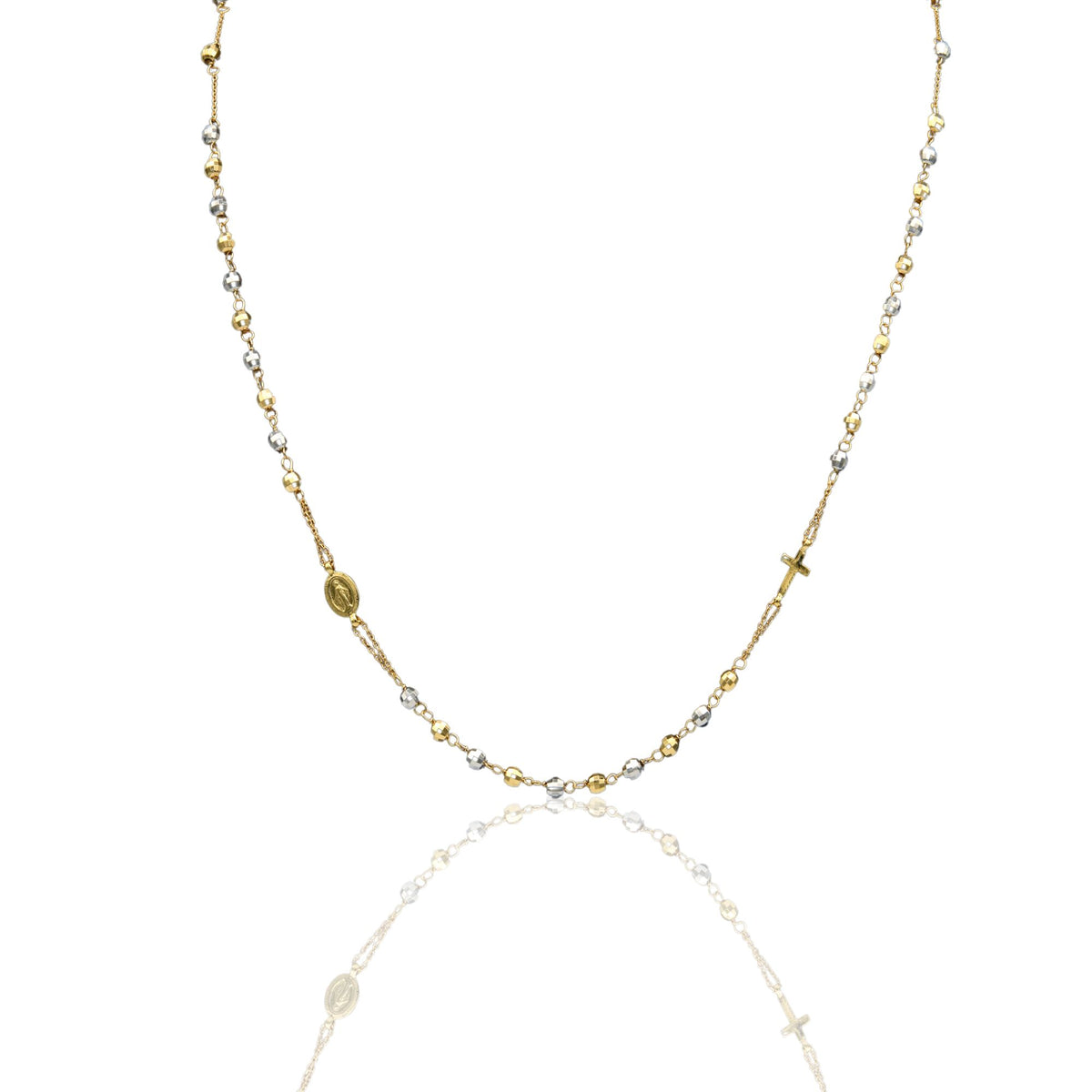Collana Oro Giallo, Oro Bianco Oro 18 carati Rosario Girocollo   Solo Oro Sfera mm. 4 cm.60