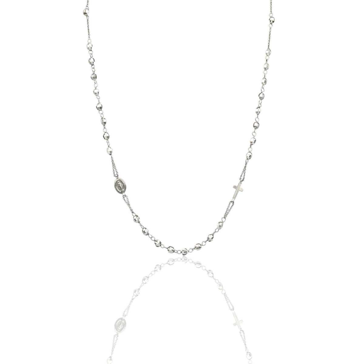 Collana Oro Bianco Oro 18 carati Rosario Girocollo   Solo Oro Sfera mm. 4 cm.60