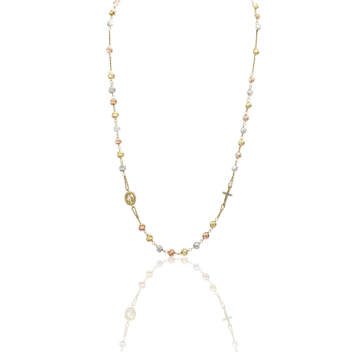 Collana Oro Giallo, Oro Bianco, Oro Rosa Oro 18 carati Rosario Girocollo   Solo Oro Sfera mm. 5 cm.50