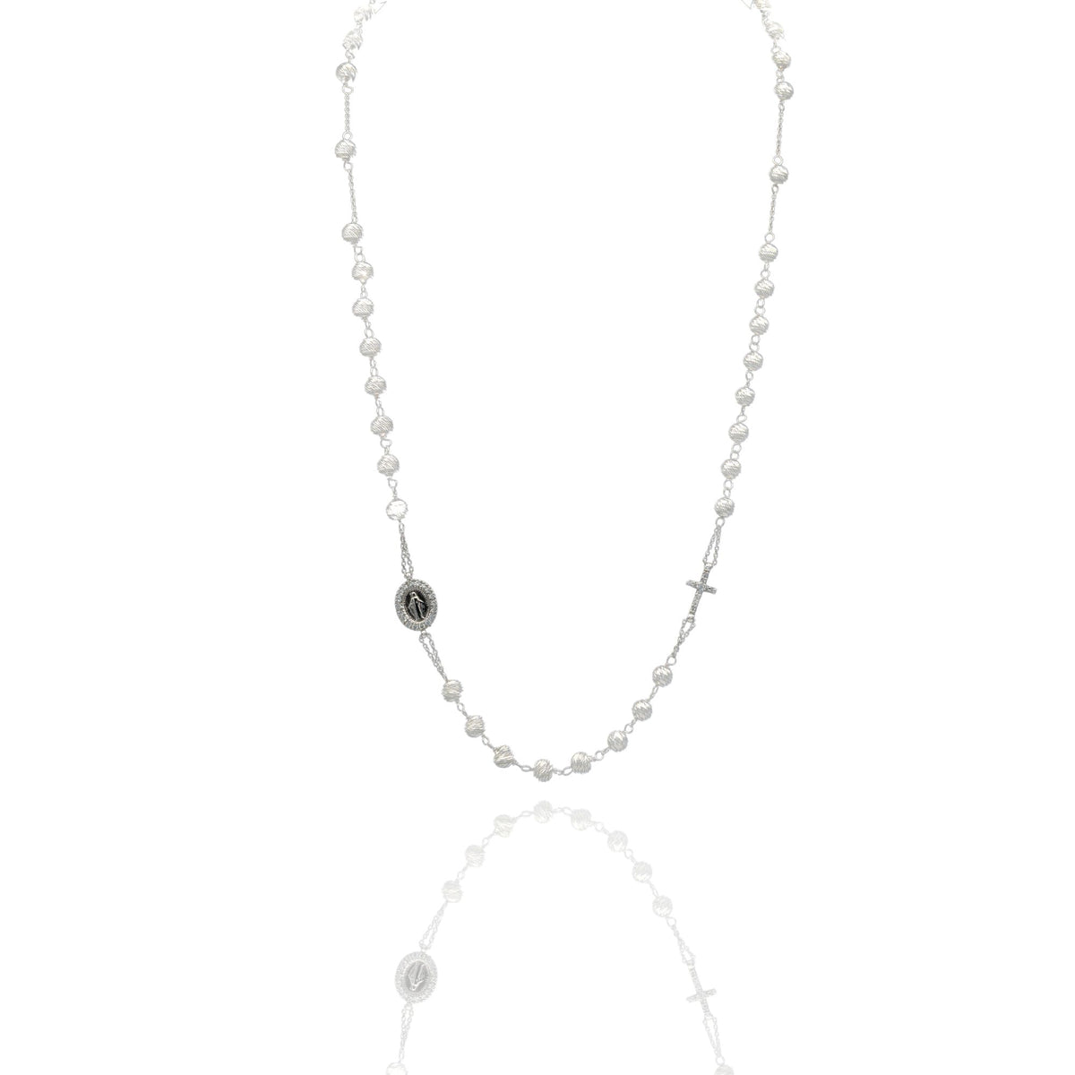 Collana Oro Bianco Oro 18 carati Rosario Girocollo   Solo Oro Sfera mm. 5 cm.50