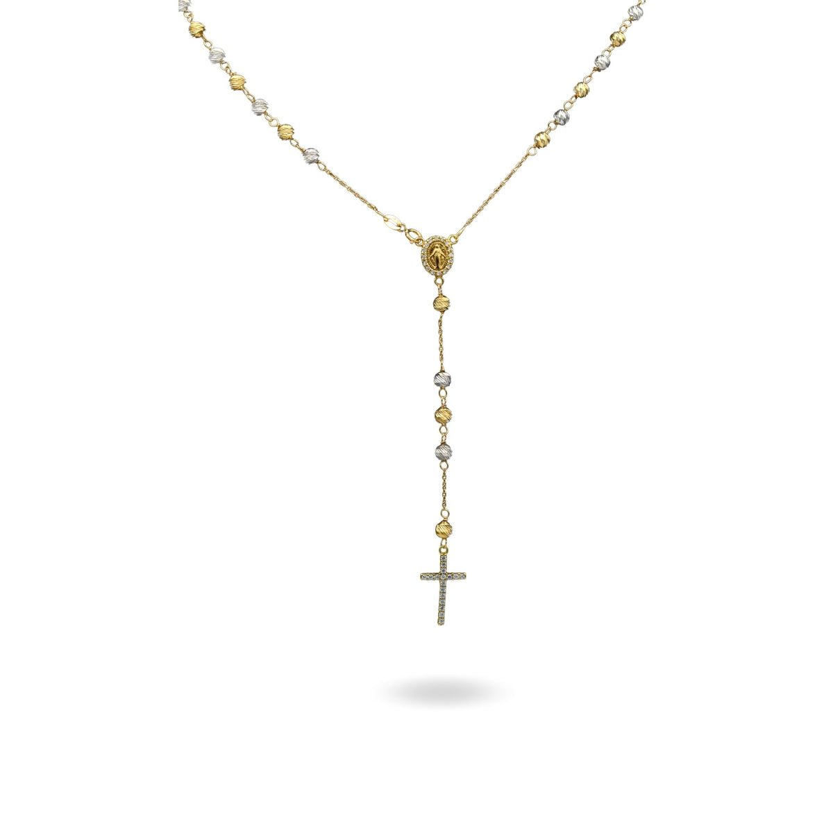 Collana Oro Giallo, Oro Bianco Oro 18 carati Rosario Pendente Sfere Slash Solo Oro Sfera mm. 4 cm.60