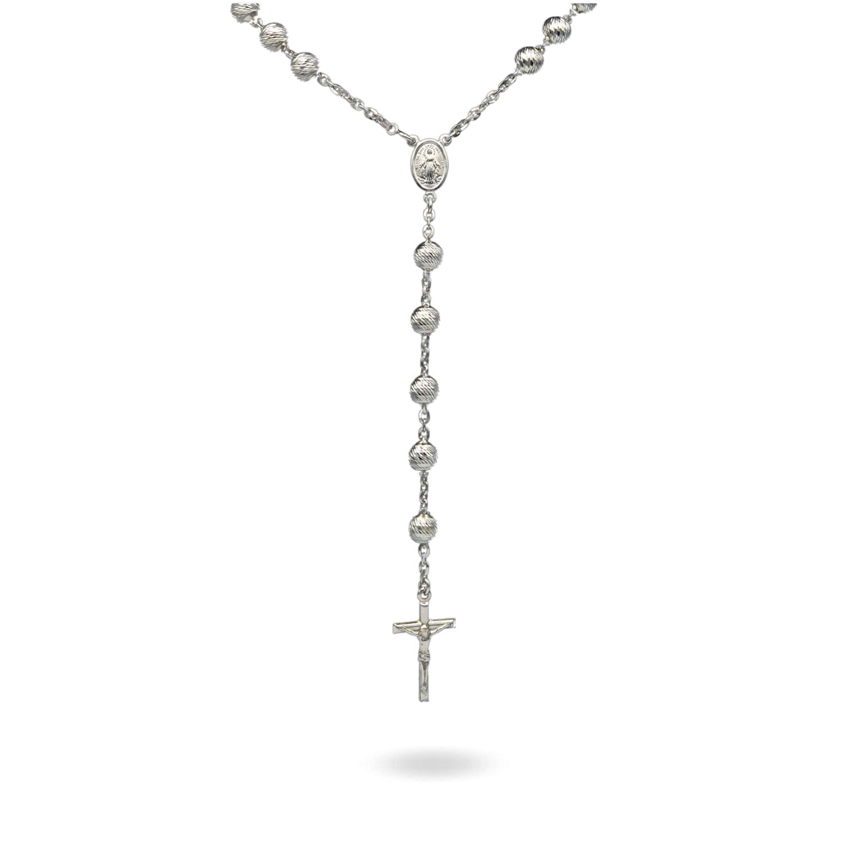 Collana Oro Bianco Oro 18 carati Rosario Pendente Sfere Slash Solo Oro Sfera mm. 8 cm.70