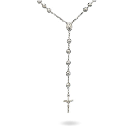 Collana Oro Bianco Oro 18 carati Rosario Pendente Sfere Slash Solo Oro Sfera mm. 8 cm.70