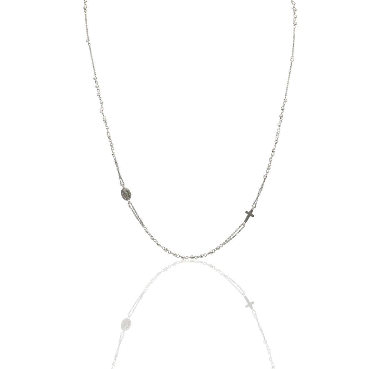 Collana Oro Bianco Oro 18 carati Rosario Girocollo Solo Oro Sfera mm.2,5 cm.60