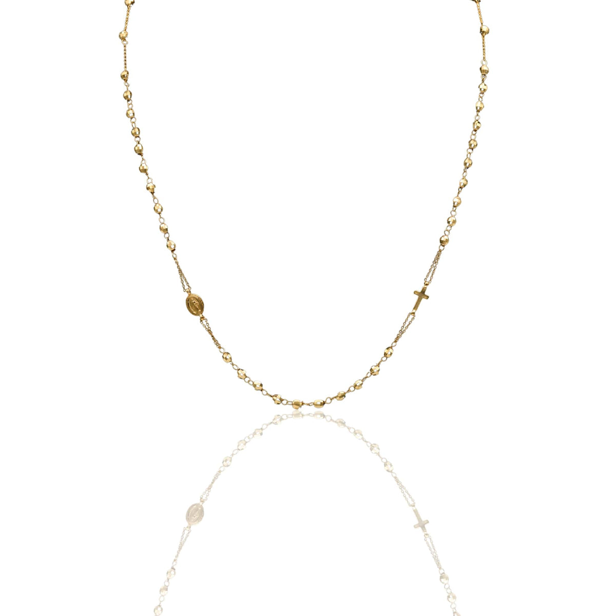 Collana Oro Bianco Oro 18 carati Rosario Girocollo Solo Oro Sfera mm.4 cm.60
