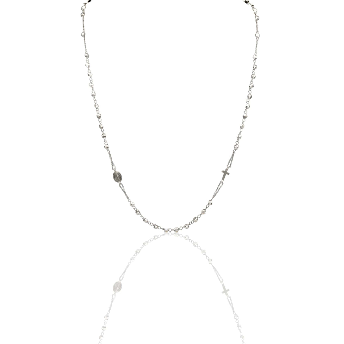 Collana Oro Bianco Oro 18 carati Rosario Girocollo Solo Oro Sfera mm.4 cm.60