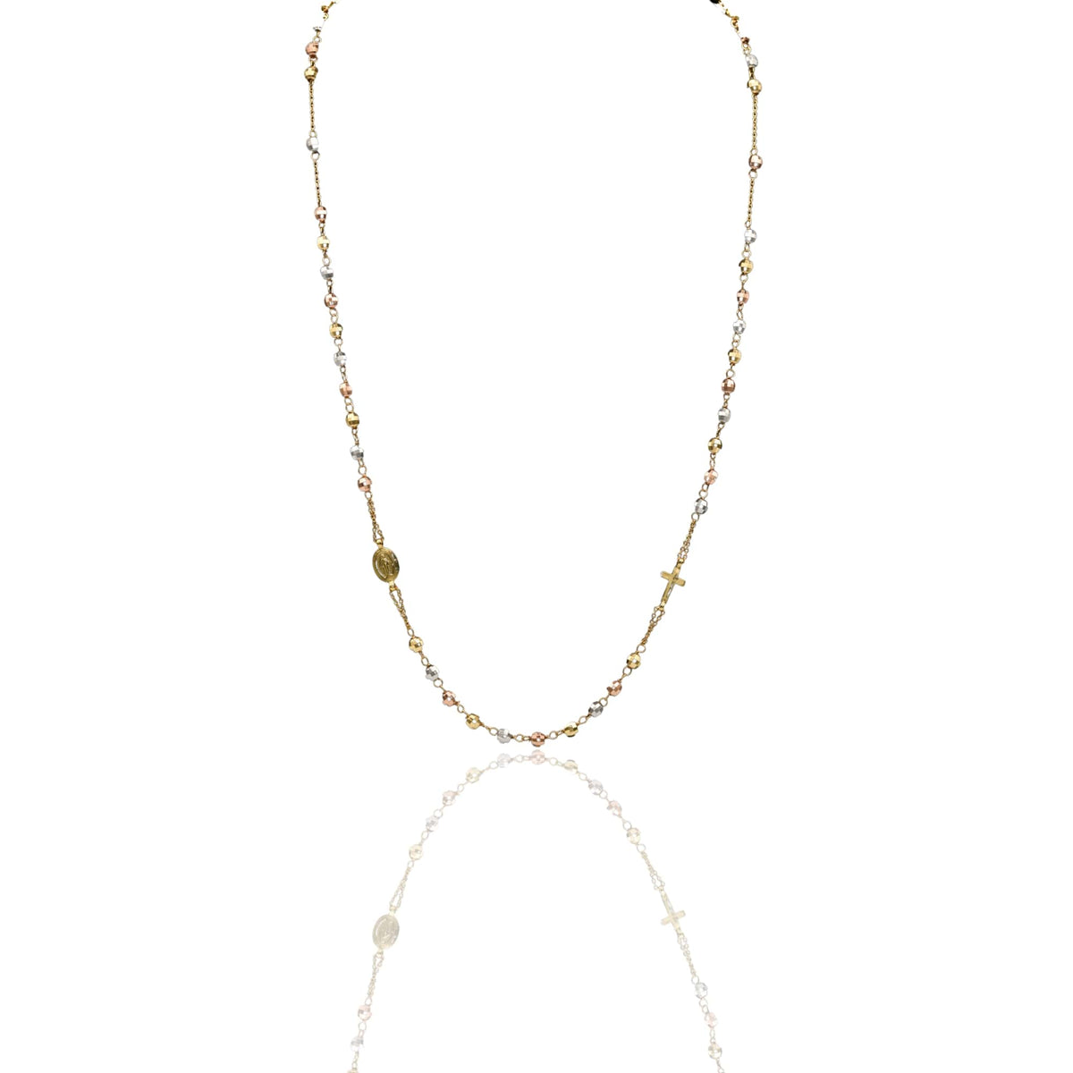 Collana Oro Giallo, Oro Bianco, Oro Rosa Oro 18 carati Rosario Girocollo Solo Oro Sfera mm.4 cm.60