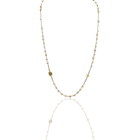 Collana Oro Giallo, Oro Bianco, Oro Rosa Oro 18 carati Rosario Girocollo Solo Oro Sfera mm.4 cm.60