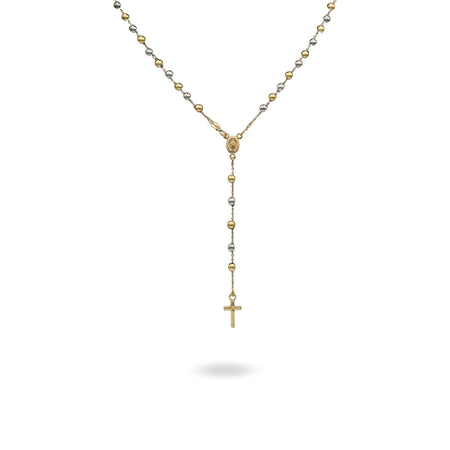 Collana Oro Giallo, Oro Bianco Oro 18 carati Rosario Modello Pendente Solo Oro 50 cm.Sfera mm. 4