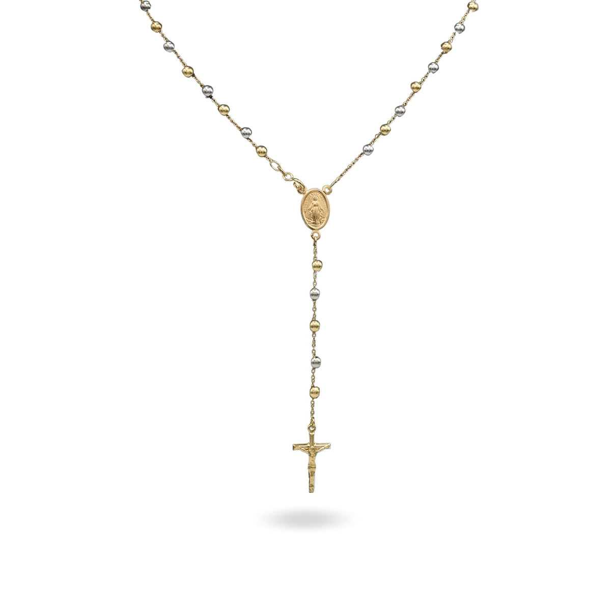 Collana Oro Giallo, Oro Bianco Oro 18 carati Rosario Modello Pendente Solo Oro 60 cm.Sfera mm. 4