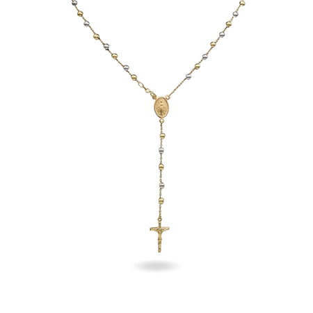Collana Oro Giallo, Oro Bianco Oro 18 carati Rosario Modello Pendente Solo Oro 60 cm.Sfera mm. 4