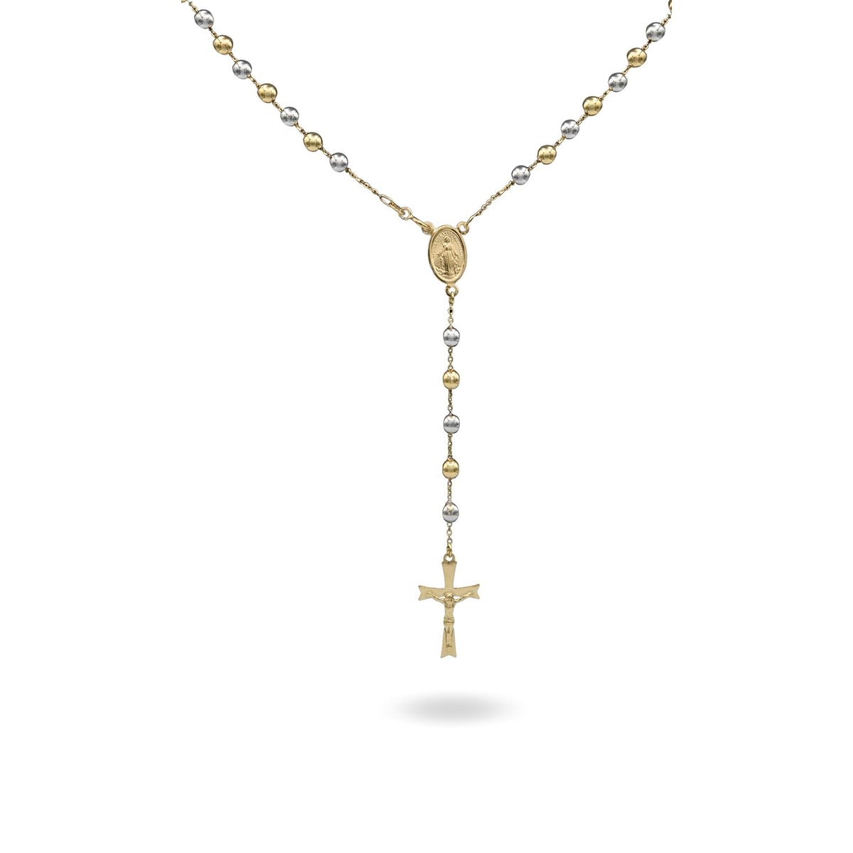 Collana Oro Giallo, Oro Bianco Oro 18 carati Rosario Modello Pendente Solo Oro 60 cm.Sfera mm. 5