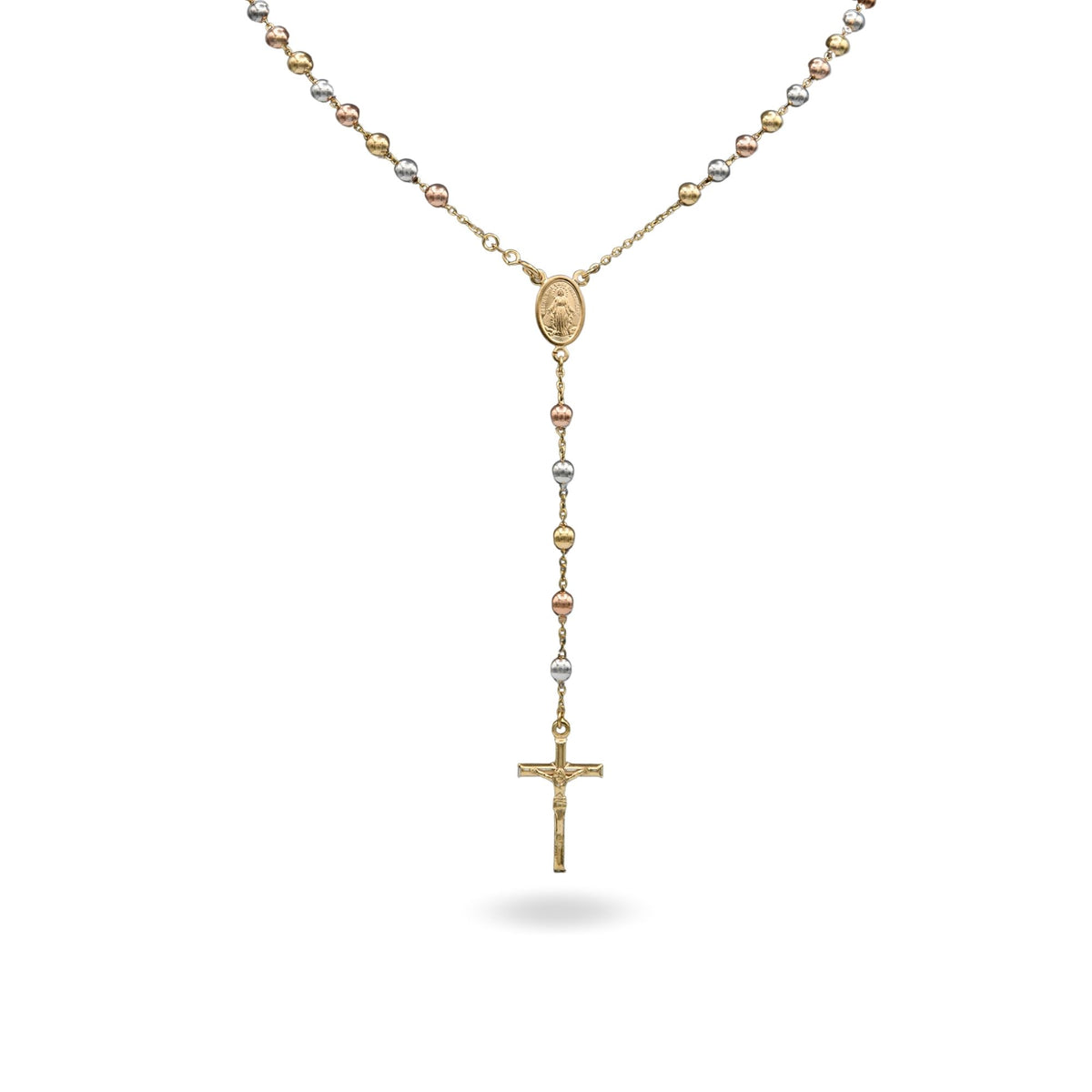 Collana Oro Giallo, Oro Bianco, Oro Rosa Oro 18 carati Rosario Modello Pendente Solo Oro 60 cm.Sfera mm. 5