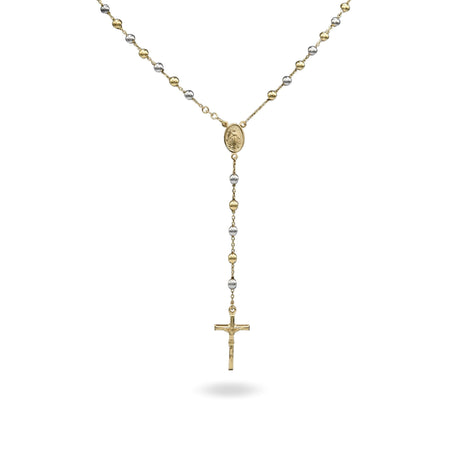 Collana Oro Giallo, Oro Bianco Oro 18 carati Rosario Modello Pendente Solo Oro 60 cm.Sfera mm. 5