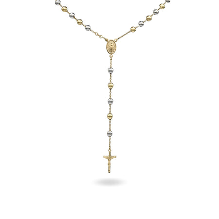 Collana Oro Giallo, Oro Bianco Oro 18 carati Rosario Modello Pendente Solo Oro 60 cm.Sfera mm. 6