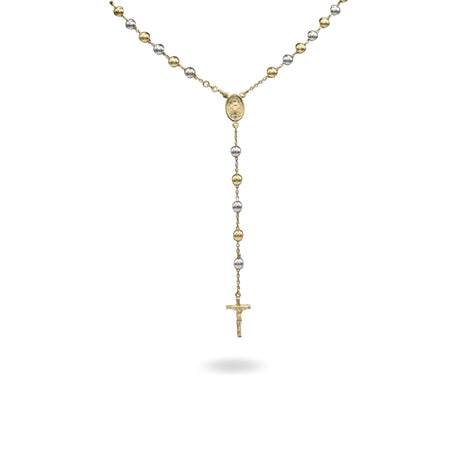 Collana Oro Giallo, Oro Bianco Oro 18 carati Rosario Modello Pendente Solo Oro 60 cm.Sfera mm. 6