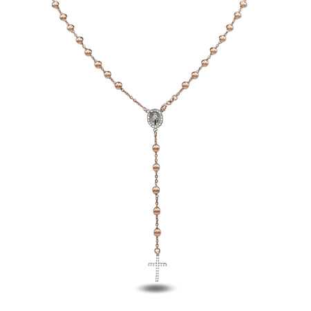 Collana Oro Rosa Oro 18 carati Rosario Modello Pendente Solo Oro 60 cm.Sfera mm. 6