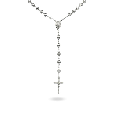 Collana Oro Bianco Oro 18 carati Rosario Modello Pendente Solo Oro 60 cm.Sfera mm. 7