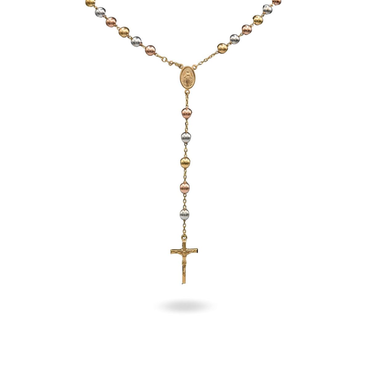 Collana Oro Giallo, Oro Bianco, Oro Rosa Oro 18 carati Rosario Modello Pendente Solo Oro 60 cm.Sfera mm. 7