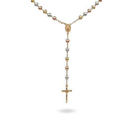 Collana Oro Giallo, Oro Bianco, Oro Rosa Oro 18 carati Rosario Modello Pendente Solo Oro 60 cm.Sfera mm. 7