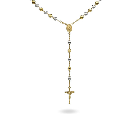 Collana Oro Giallo, Oro Bianco Oro 18 carati Rosario Modello Pendente Solo Oro 60 cm.Sfera mm. 7