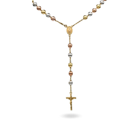 Collana Oro Giallo, Oro Bianco, Oro Rosa Oro 18 carati Rosario Modello Pendente Solo Oro 60 cm.Sfera mm. 8