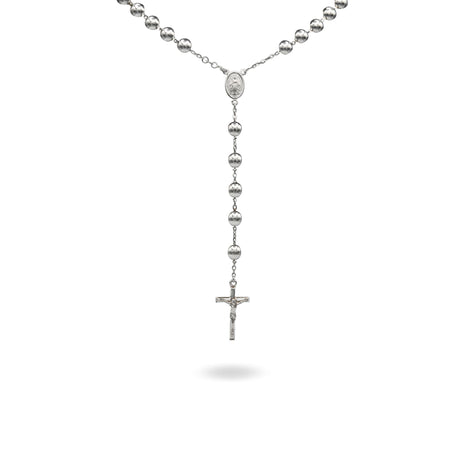 Collana Oro Bianco Oro 18 carati Rosario Modello Pendente Solo Oro 60 cm.Sfera mm. 8