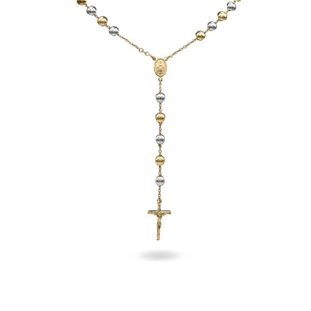 Collana Oro Giallo, Oro Bianco Oro 18 carati Rosario Modello Pendente Solo Oro 60 cm.Sfera mm. 8